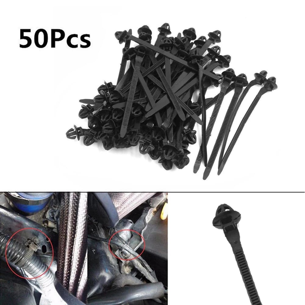 50 pz Nylon foro di plastica cavo Auto rimorchio Auto fascette con cerniera avvolgere Push rivetti Clip di fissaggio cablaggio 11mm nero per rivestimento del tetto del tappeto