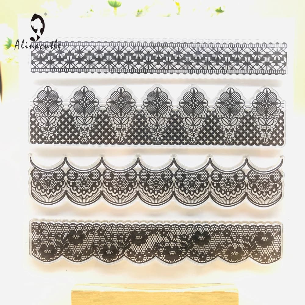 Alinacutle TIMBICI TRASPARENTI Bordo in pizzo Scrapbooking Album di carte Carta artigianale Rullo di gomma Timbro trasparente in silicone trasparente