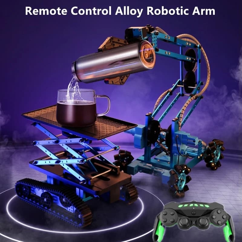 Telecomando in lega per auto Mecha manipolatore lancio bomba d'acqua pista a tutto tondo 2.4G a piedi Multi-funzione braccio robotico RC giocattoli per auto