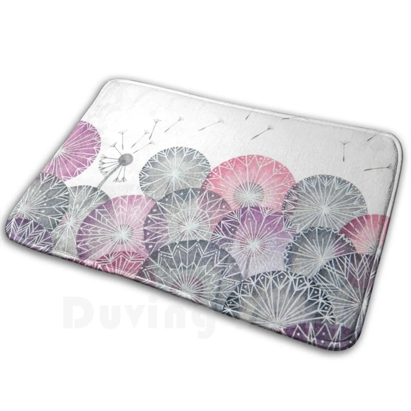 Dandelions , Pink Flower Geometric Watercolor Mat Rug Carpet Anti-Slip Floor Mats Bedroom Dandelion Dandelions Pink Grey Gray