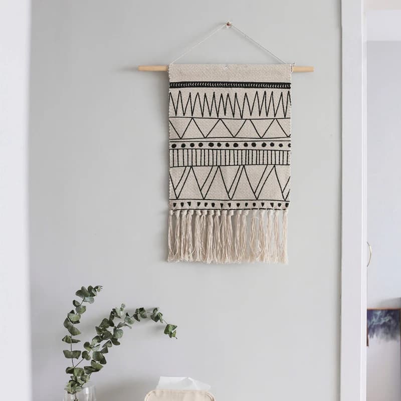 Morocco Hanging Geometric Tape Floor Mats Black White Zerbino Line Nordic Boho Macrame Wandkleed Home Sleeping Wall Decoration