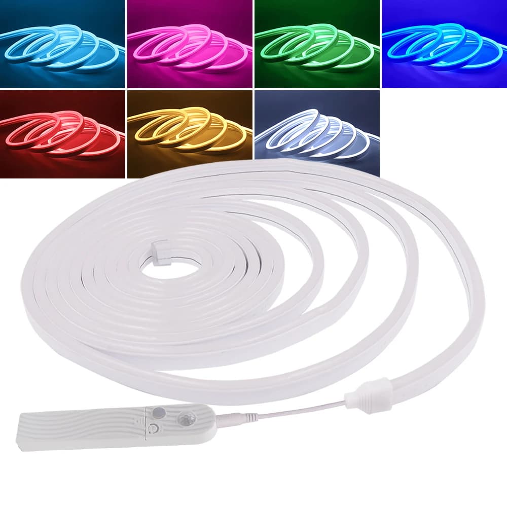 Battery Powered LED Neon Light DC5V USB Cord Lamp with Neon Strip 2835 120 LED / m Motion Sensor PIR Flexible LED Neon Tape Waterproof