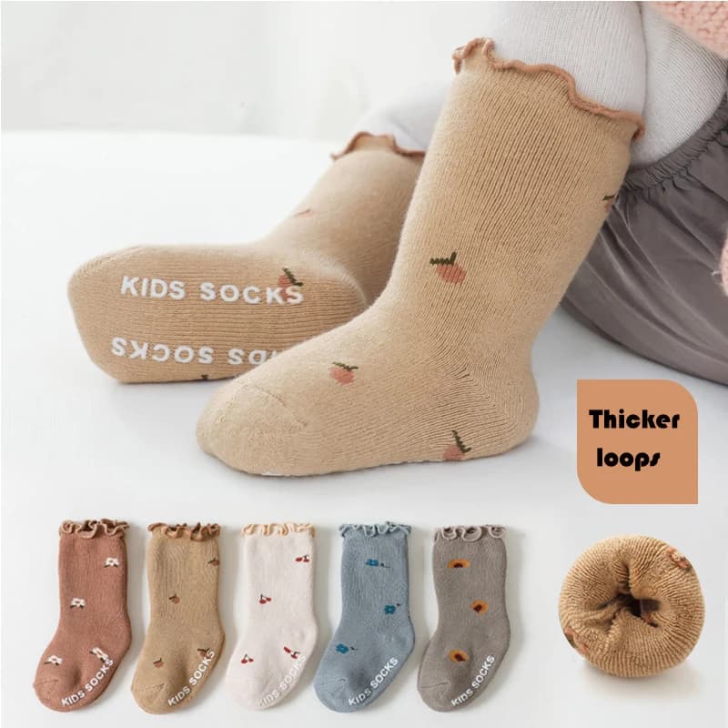 Calzini per bambini con bordo ricamato floreale calzini in cotone per bambini caldi calzini a tubo per bambini calzini alti per bambini per bambine