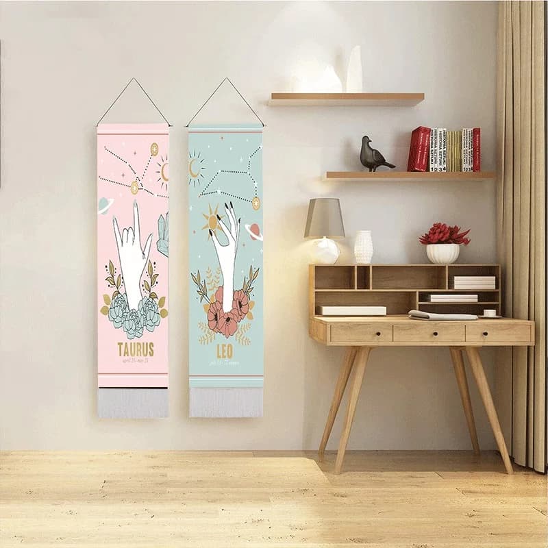 Tappeto da parete con tarocchi rosa, costellazioni e nappe, per astrologia e divinazione, utilizzabile anche come tappetino da spiaggia, decorazione Sole e Luna