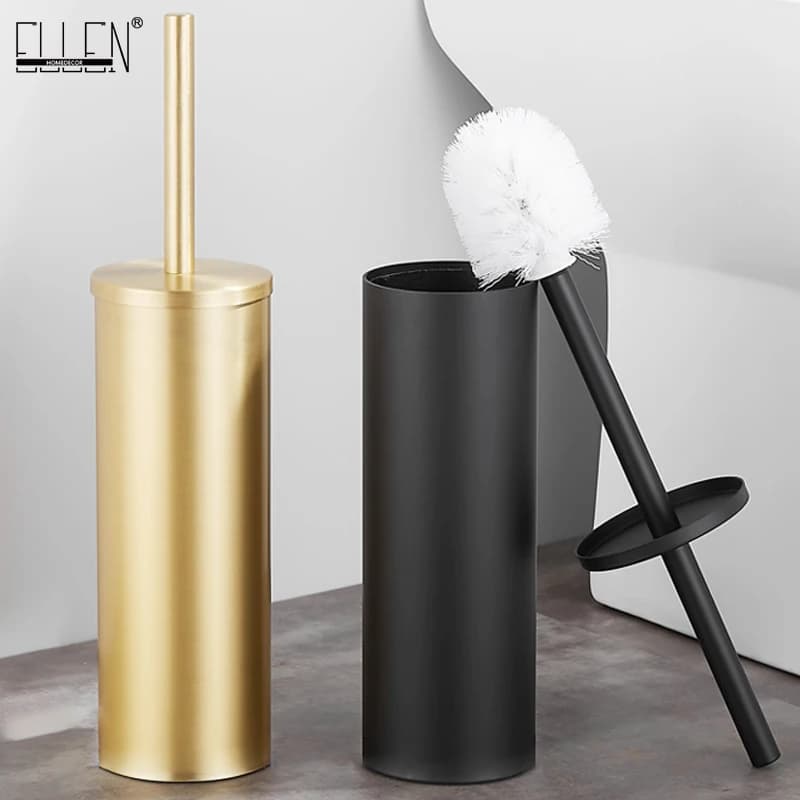 ELLEN porta scopino per wc Set per la pulizia del bagno supporto per pavimenti portaoggetti e organizzazione per bagno nero ML117