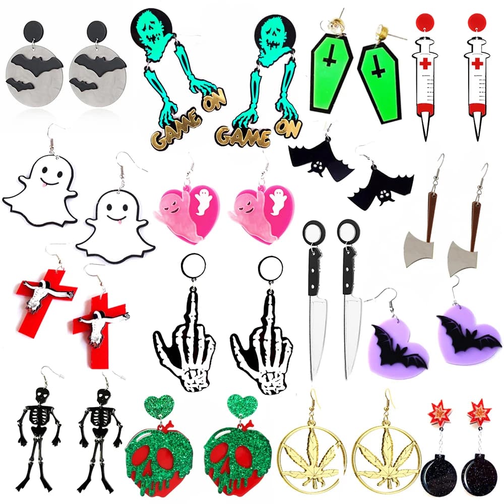 Earrings For Women Fashion Eardrop Hip Hop Girls Gift Exaggeration Special Horrible Scary Halloween Cross Bat Skeleton