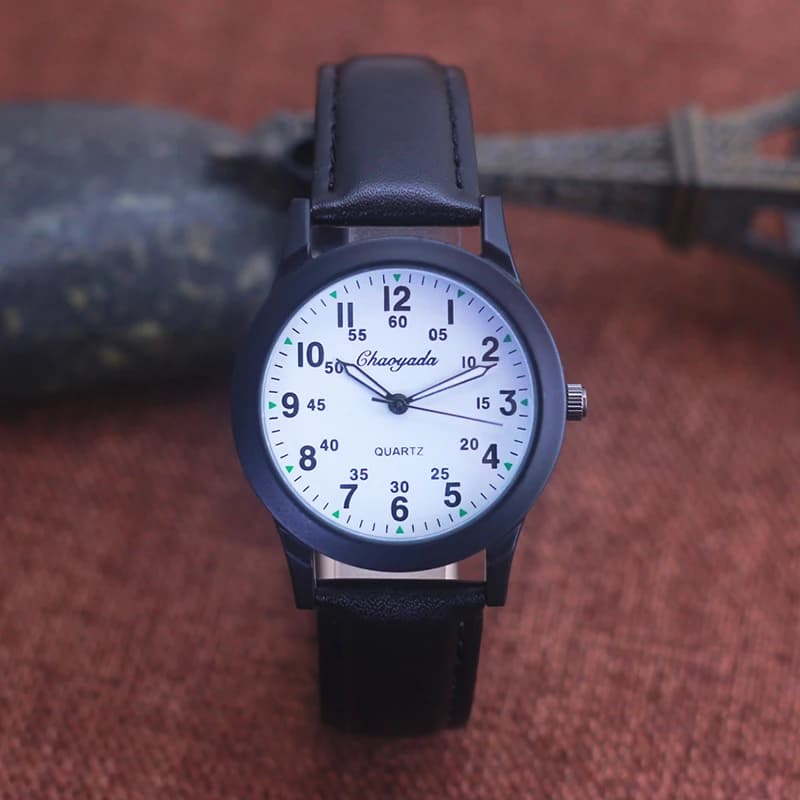 Chaoyada Fashion Men's Boys Leather Strap 24 Hours Quartz Watch Students Kids Learning Time High Quality Electric Watches