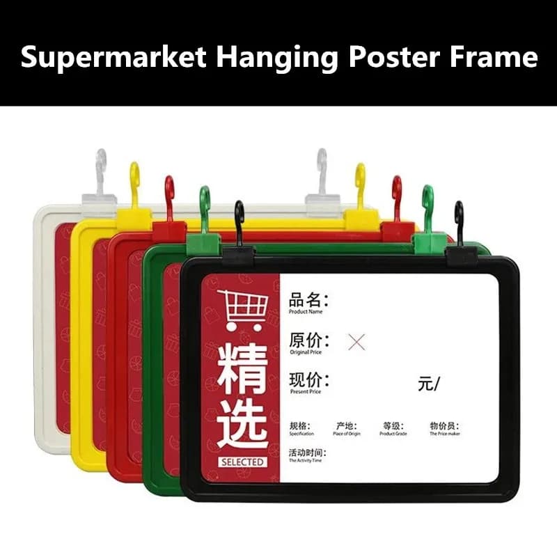 5 Pezzi A5 148x210mm Supermercato Frutta Verdura Etichetta del Prezzo in Plastica Porta Cartello di Carta Clip Appesa Cornice per Poster pubblicitario