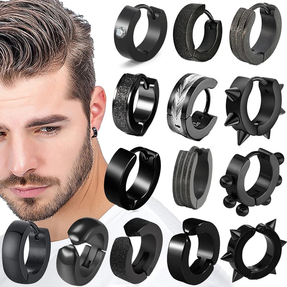 1 paio di orecchini Punk in acciaio al titanio/orecchini a bottone per uomo donna nero traforato/senza piercing finto cerchio dell'orecchio nuovi gioielli Pop