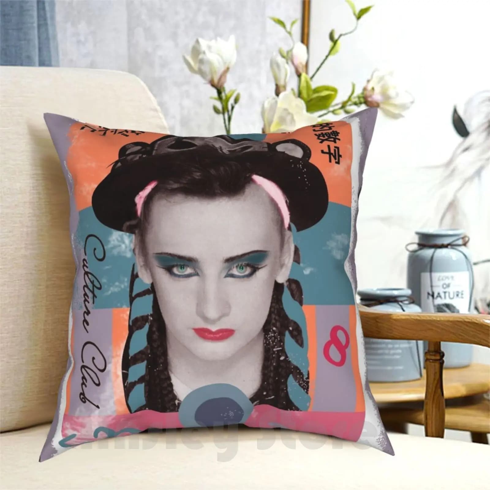 Federa per cuscino Boy George stampata per la casa morbida fodera per cuscino fai-da-te Boy George anni '80 Culture Club Pop Star Famoso uomo Hollywood Stars