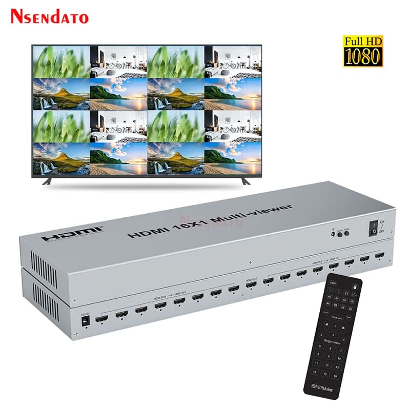 Multi-viewer HDMI 1080P 16X1, Splitter Multi-viewer Quad Screen HDMI 16 Inputs 1 Output, Multiviewer Without Interruptions, Divider for 16 Screens