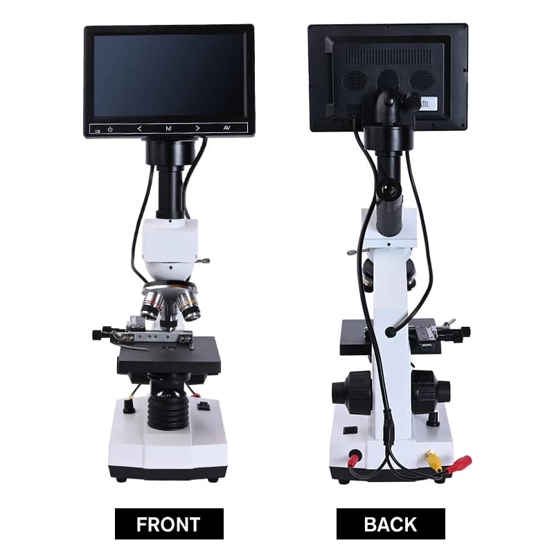 Microscopio biologico per sperma acari professionali HD da 5 MP Led + oculare elettronico + schermo LCD da 7 pollici Linea dati USB