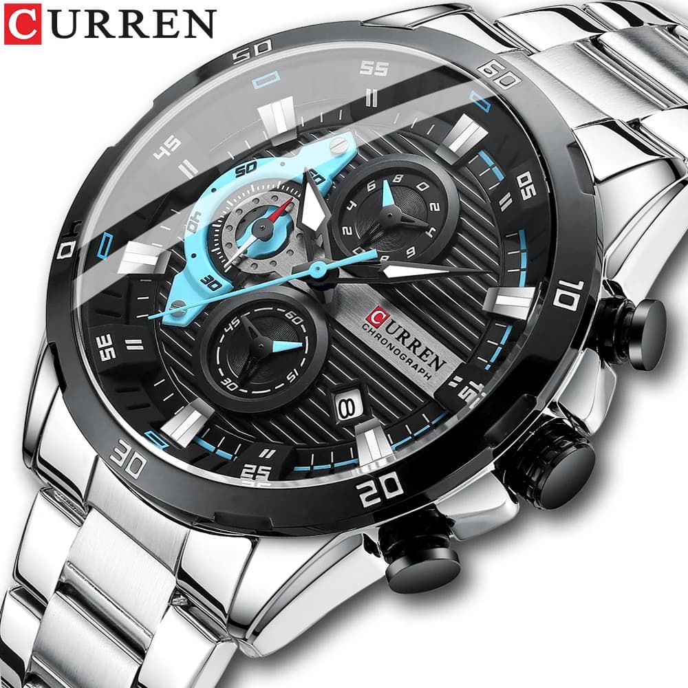 CURREN Orologi in acciaio inossidabile per uomo Quadrante luminoso alla moda creativa con cronografo Orologio da polso casual maschile