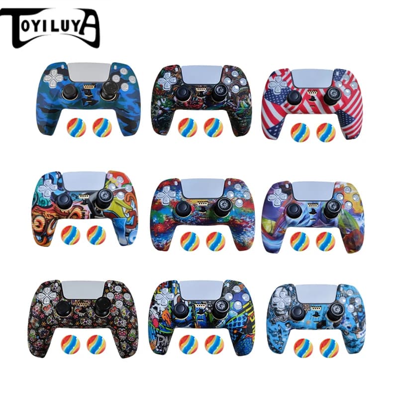 Custodia protettiva mimetica in Silicone per accessori SONY Playstation 5 custodia in gomma per Controller per joystick PS5 cappucci per impugnatura del pollice