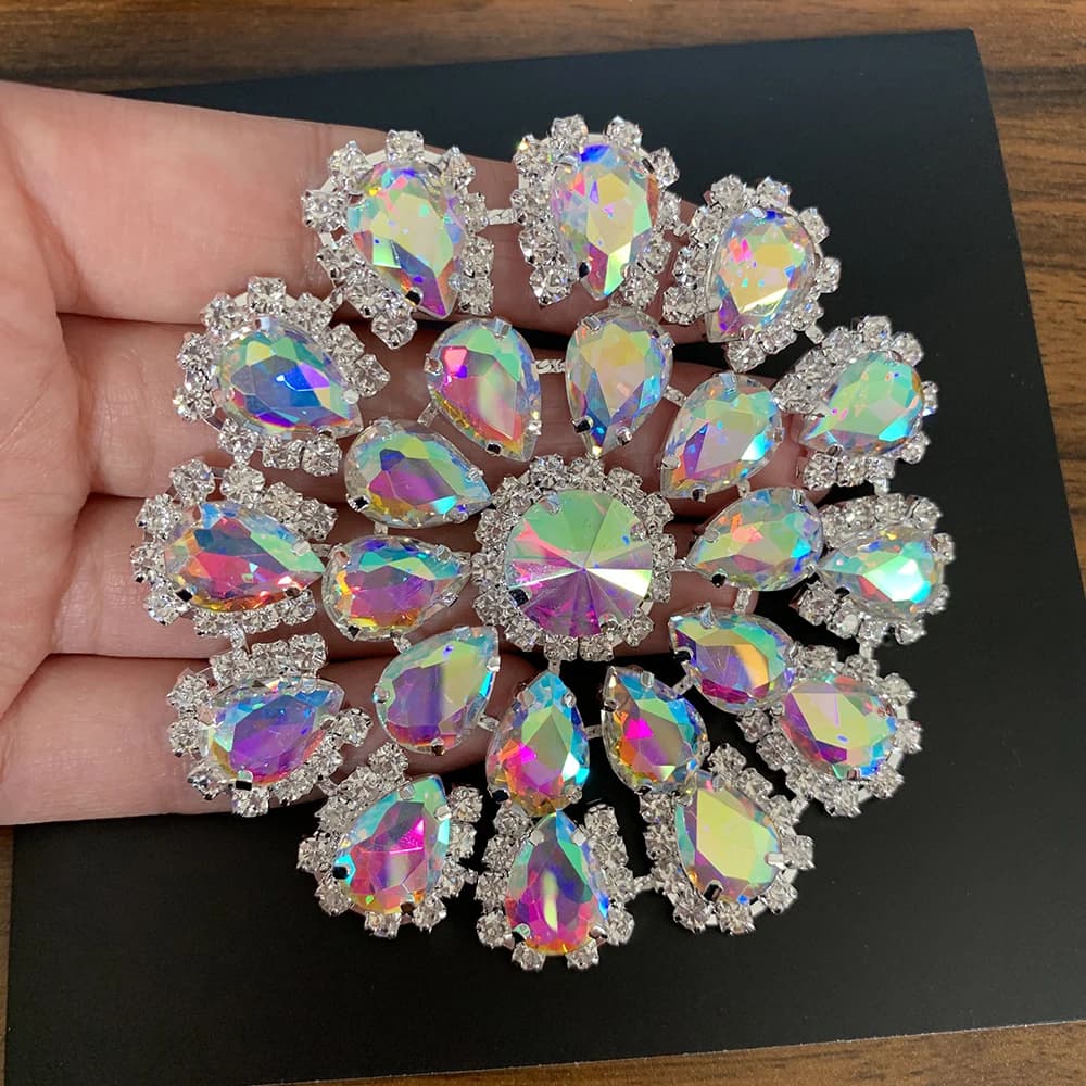 Crystal AB strass applique di spalla Della Nappa catena in oro o argento base cuce sul rhinestone mesh per la cerimonia nuziale del partito del vestito FAI DA TE