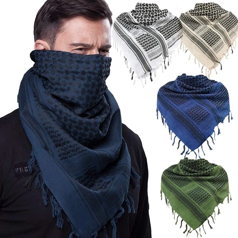 Sciarpa tattica da caccia Shemagh Tattico Deserto Keffiyeh Testa Sciarpa al collo Avvolgente arabo con nappa 43x43 pollici