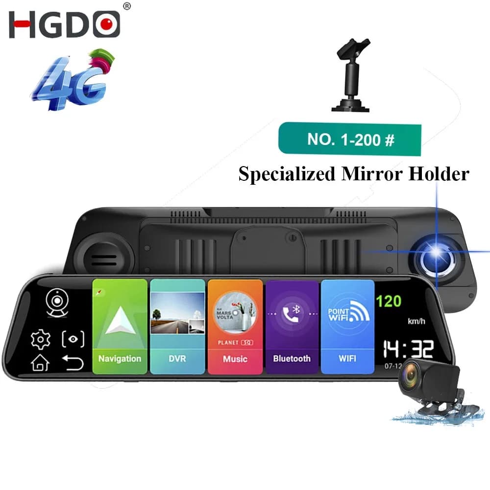 HGDO 10 "4G DVR Camera for Car Android 8.1 Stream Media Mirror FHD 1080P WiFi GPS Dash Cam Recorder Video Recorder ADAS