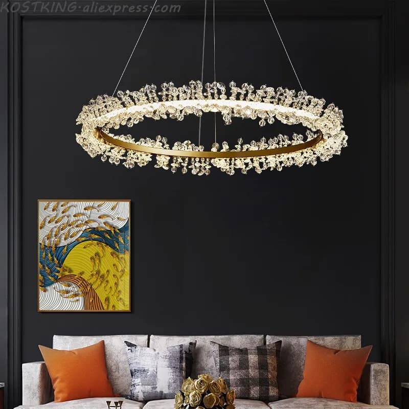 Modern Gold Round Chandelier Lighting LED Lamp Chandeliers Living Room Bedroom Crystal Ring Lights Indoor Light Fixture