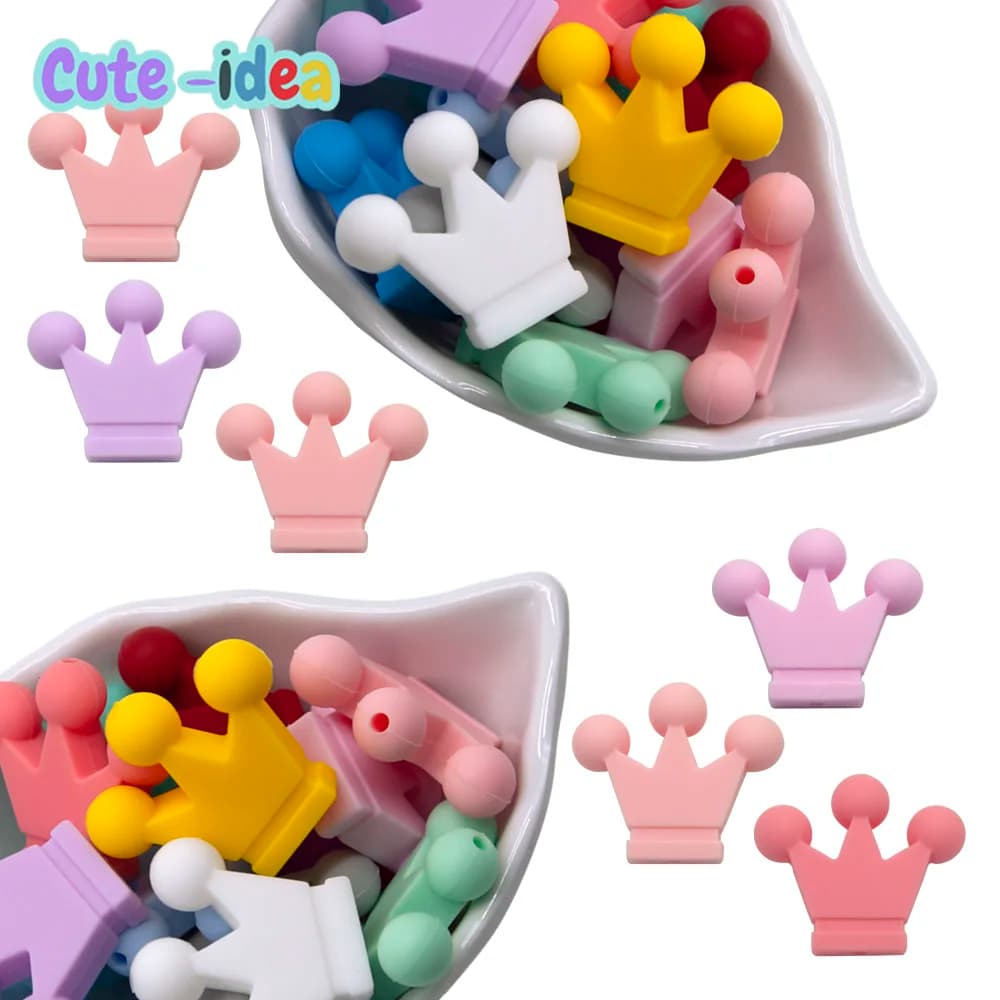 Cute-Idea 10PCs Mini corona massaggiagengive infermieristica ciuccio perline accessori fai da te catena BPA dentizione masticabile gratuita morbido prodotto per bambini