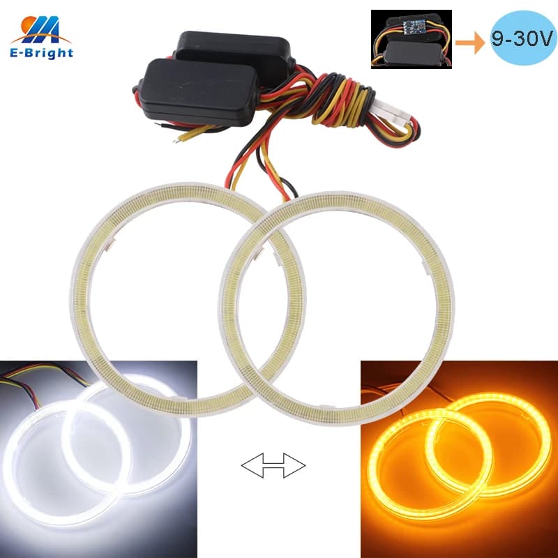 2PCS Auto Angel Eyes LED Halo Anelli per Fari Luci COB 9-30V Bianco e Giallo 60mm 70mm 80mm 90mm 100mm con Copertura In Plastica