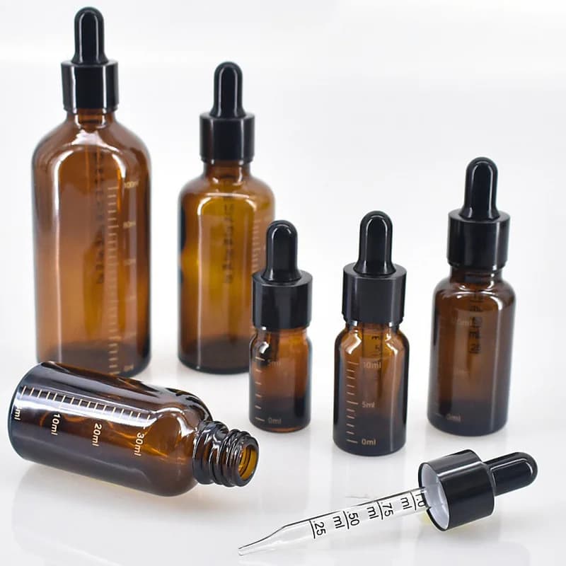 Bottiglie contagocce con scala 5ml-100ml Reagente Goccia per gli occhi Vetro ambrato Aromaterapia Bottiglia per pipetta liquida Bottiglie riutilizzabili da viaggio