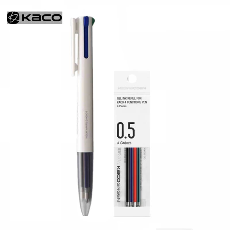 KACOGREEN EASY Penna a 4 funzioni Penne multifunzione Ricarica da 0,5 mm Nero Blu Rosso Verde Penna gel di ricarica per ufficio Scuola/Ricarica OEM
