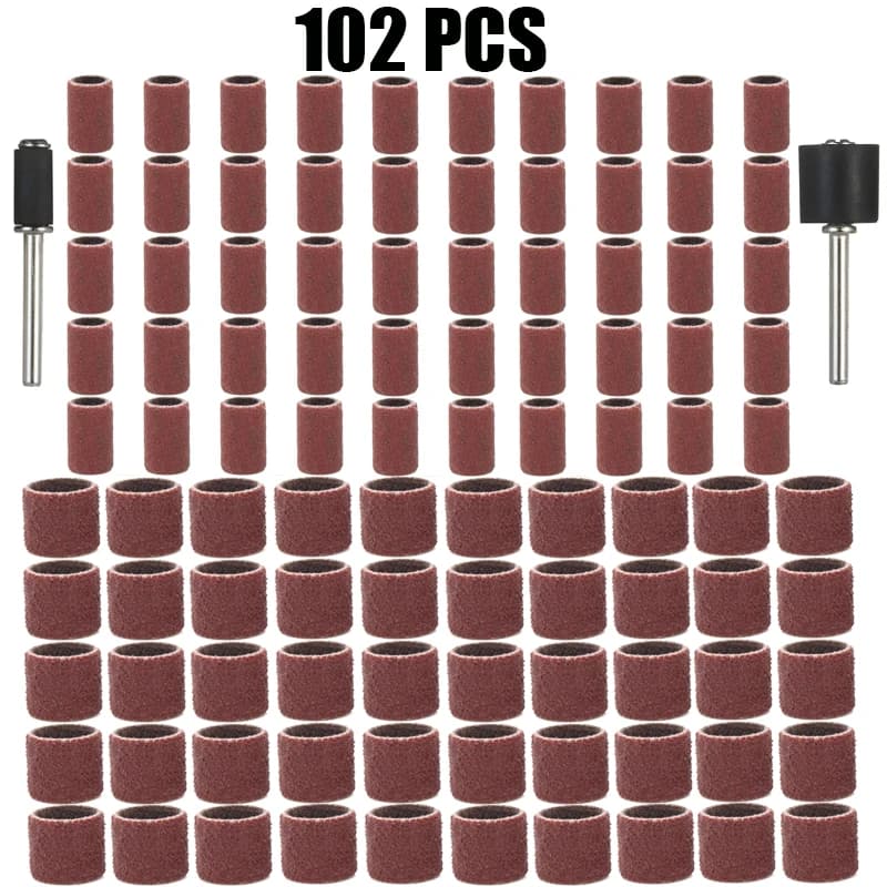 102pcs/set 80Grit Sanding Drums Kit Sanding Band 1/2 1/4 Inch Sand Mandrels Fit for Dremel Nail Drill Rotary Abrasive Tools