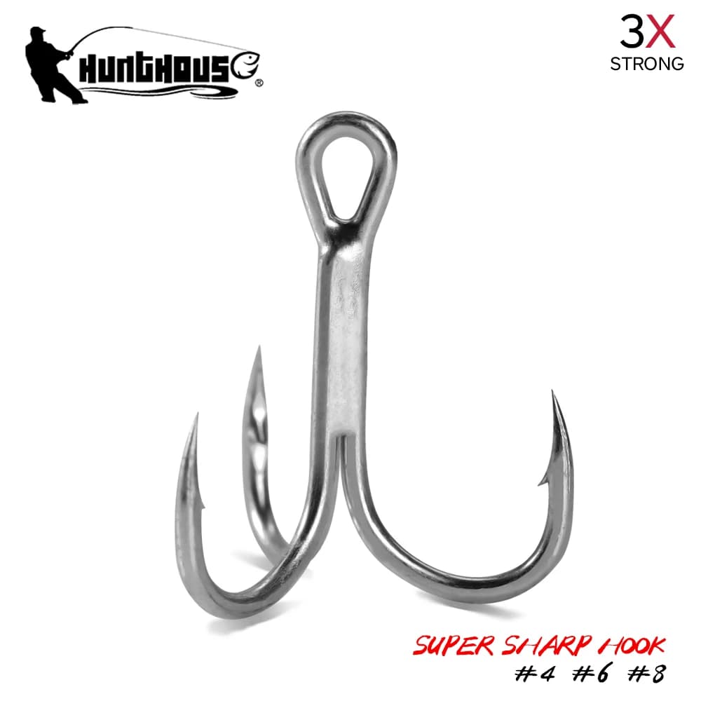 Hunthouse Super Treble Hook 3X Set di ami da pesca con tre ancoraggi resistenti per esca dura 4 # 6 # 8 # Accessori in acciaio al carbonio alto