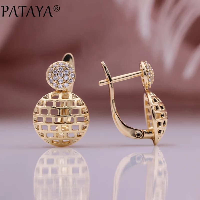 PATAYA New Lovely Gift 585 orecchini pendenti vuoti rotondi Color oro rosa orecchini da donna con zirconi naturali gioielli di moda da sposa