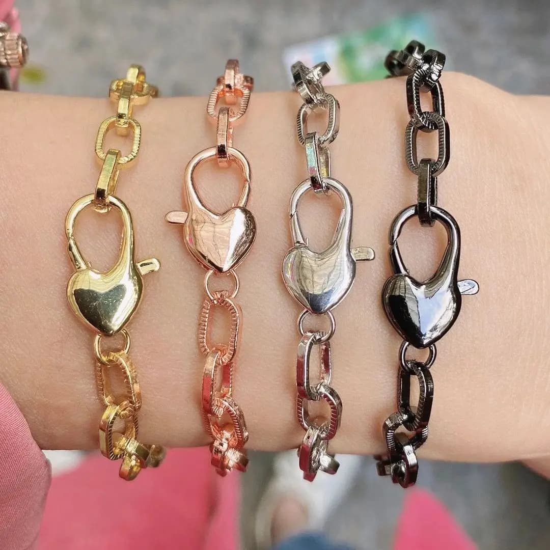 5 pezzi, braccialetto minimalista a catena a maglie ovali per le donne Braccialetti e braccialetti con chiusura a cuore con ciondolo Hip Hop Gioielli per coppie