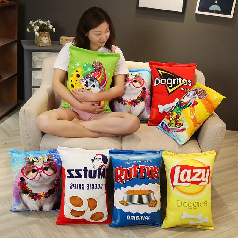 Snack realistici creativi Peluche Cuscino Simulazione Gatto Cibo per cani Patatine fritte Biscotto Cibo realistico Snack Cuscino Peluche Puntelli Regalo