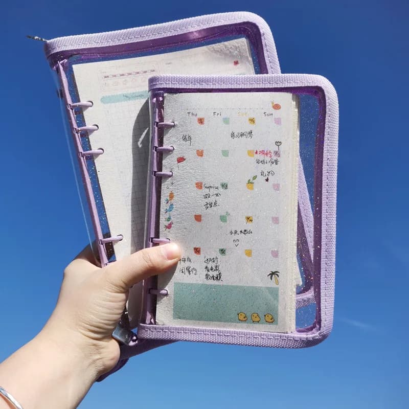 Quaderno ad Anelli con Copertina Trasparente Glitterata 2026, Agenda con Fogli Mobili, Articoli di Cancelleria per Ufficio