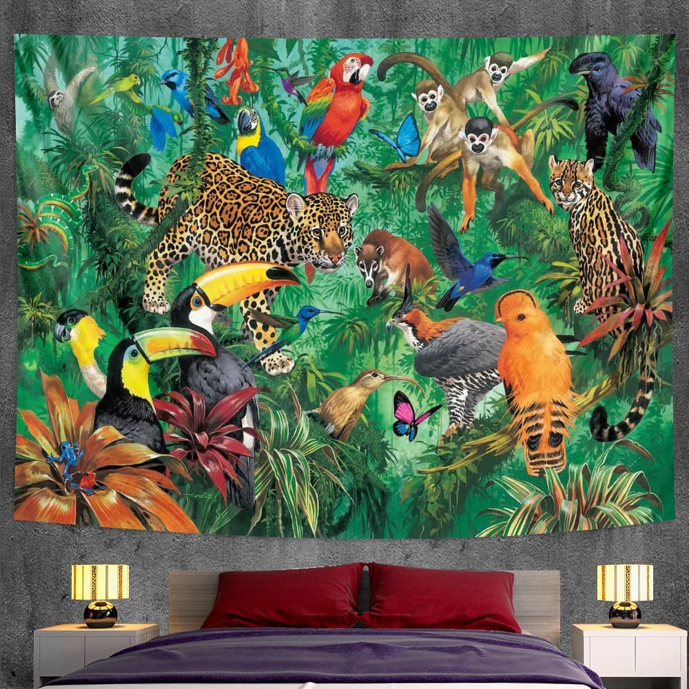 Wall hanging animal tape tropical palm plant flower pattern Arazzo bohemian home decoration yoga mat covered sofa