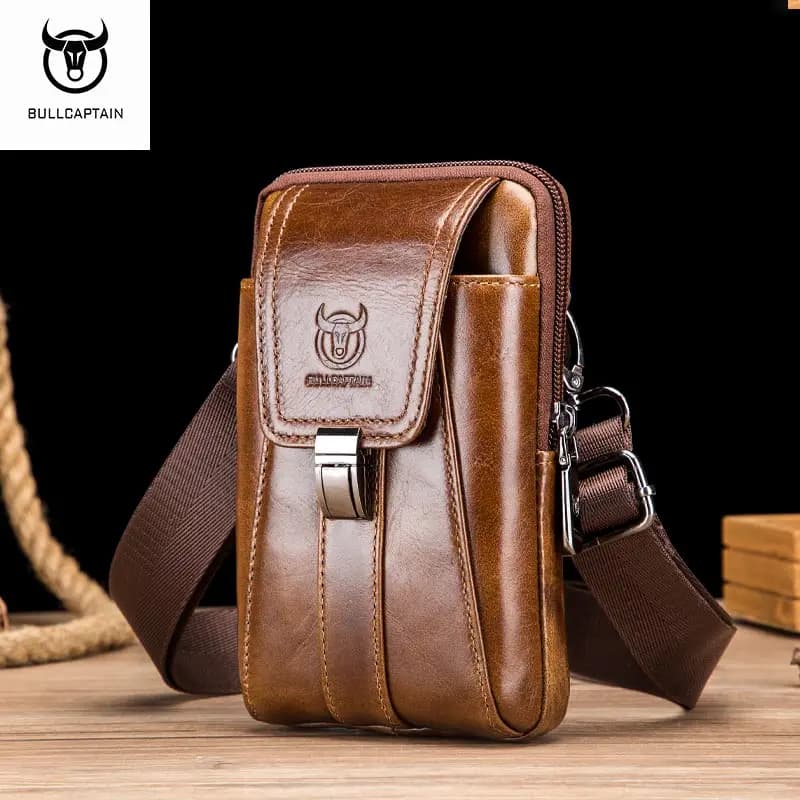 BULLCAPTAIN Marsupi vintage in vera pelle da uomo Marsupio da viaggio Cintura Bum Borsa a tracolla Marsupio Custodia per cellulare