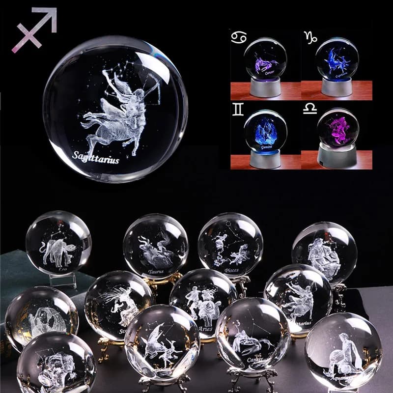 60mm/80mm 3D zodiac sign crystal ball crystal ball engraved with Laser Crystal Craft Home Decor Birthday gifts