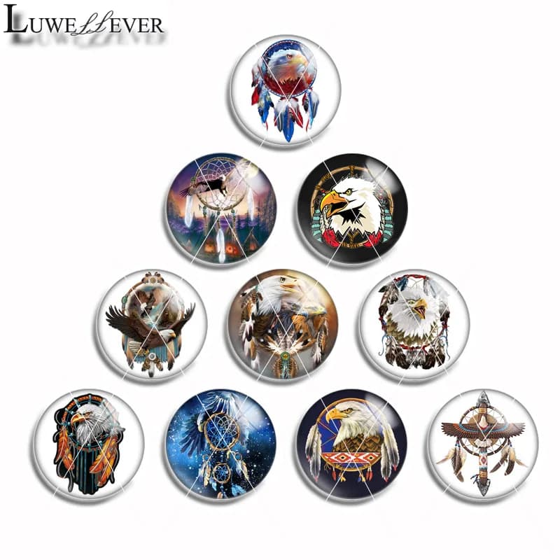 10mm 12mm 14mm 16mm 20mm 25mm 472 Eagle Dreamcatcher Mix Round Glass Cabochon Jewelry Finding 18mm Snap Button Charm Bracelet