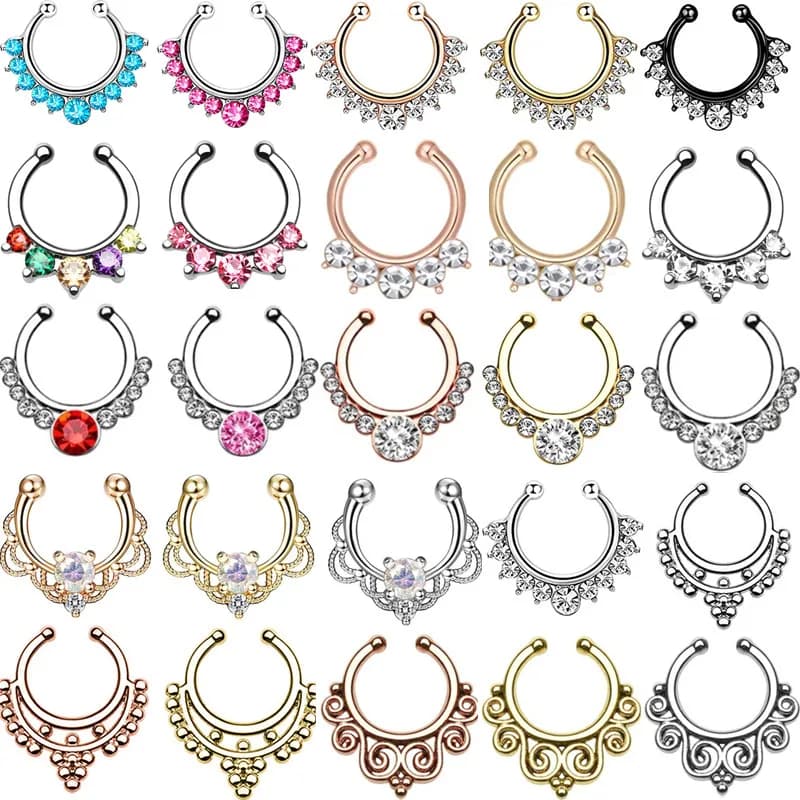1/2 pezzi di cristallo Falso setto piercing anello clip on falso anello al naso setto clip faux anello al naso setto bulk cheater piercing naso