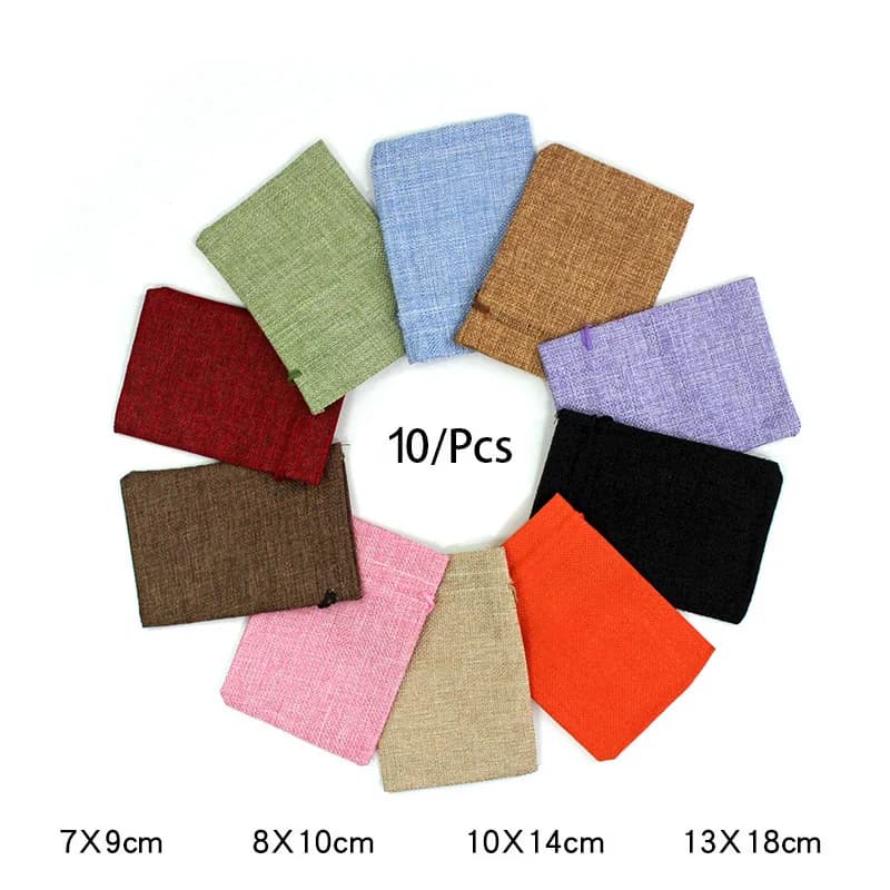 10 Pz/lotto Coulisse Sacchetto di Tela Naturale Sacchetti Regalo di Iuta Multi Formato Imballaggio di Gioielli Sacchetti di Nozze con Sacchetto di Caramelle Può Logo Personalizzato