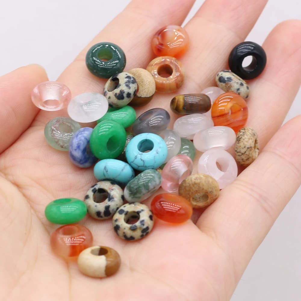 10pcs Fine Abacus Shape Big Hole Beads Natural Agates Stone Loose Beads for Making DIY Jewerly Necklace Bracelet Earrings 5x10mm