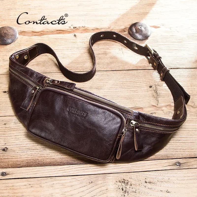 Borsa a tracolla da uomo in pelle di vacchetta CONTACT'S, nuova marsupio casual piccolo da uomo per cellulare e carte di credito, borsa da viaggio a tracolla.