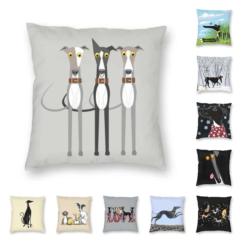 Custom Cute Greyhound Sighthound Dog Square Throw Pillow Case decorativo per la casa 3D Printed Whippet Puppy Cushion Cover per divano
