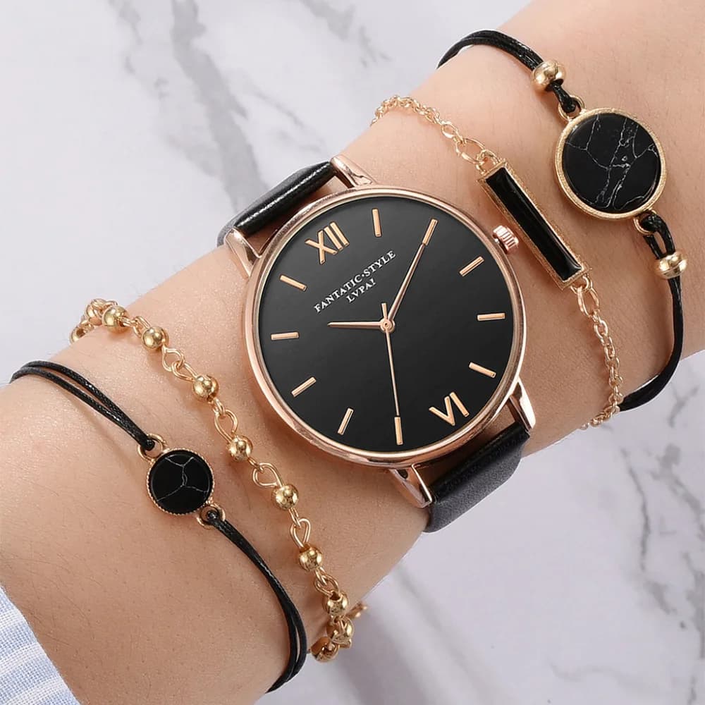 2020 Set di orologi 5 pezzi moda Casual donna orologi cinturino in pelle orologi al quarzo analogici con bracciale Relogio Femenino Reloj Mujer