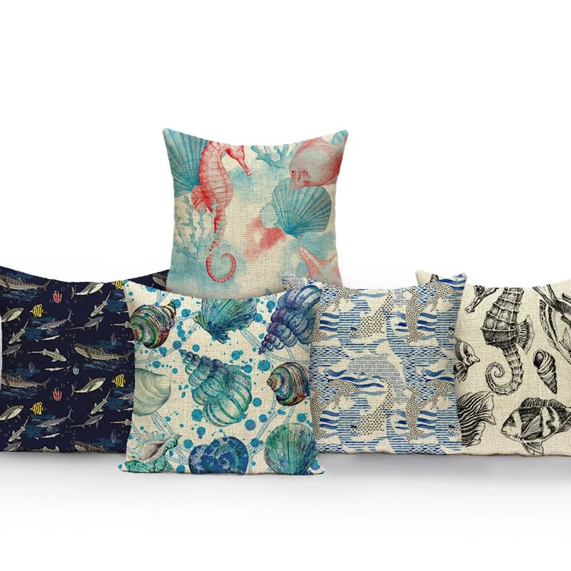 Marine Life Shark Hippocampus Pattern Silicon Seat Cover Car Home Decor Conch Starfish Liner Square Pillow
