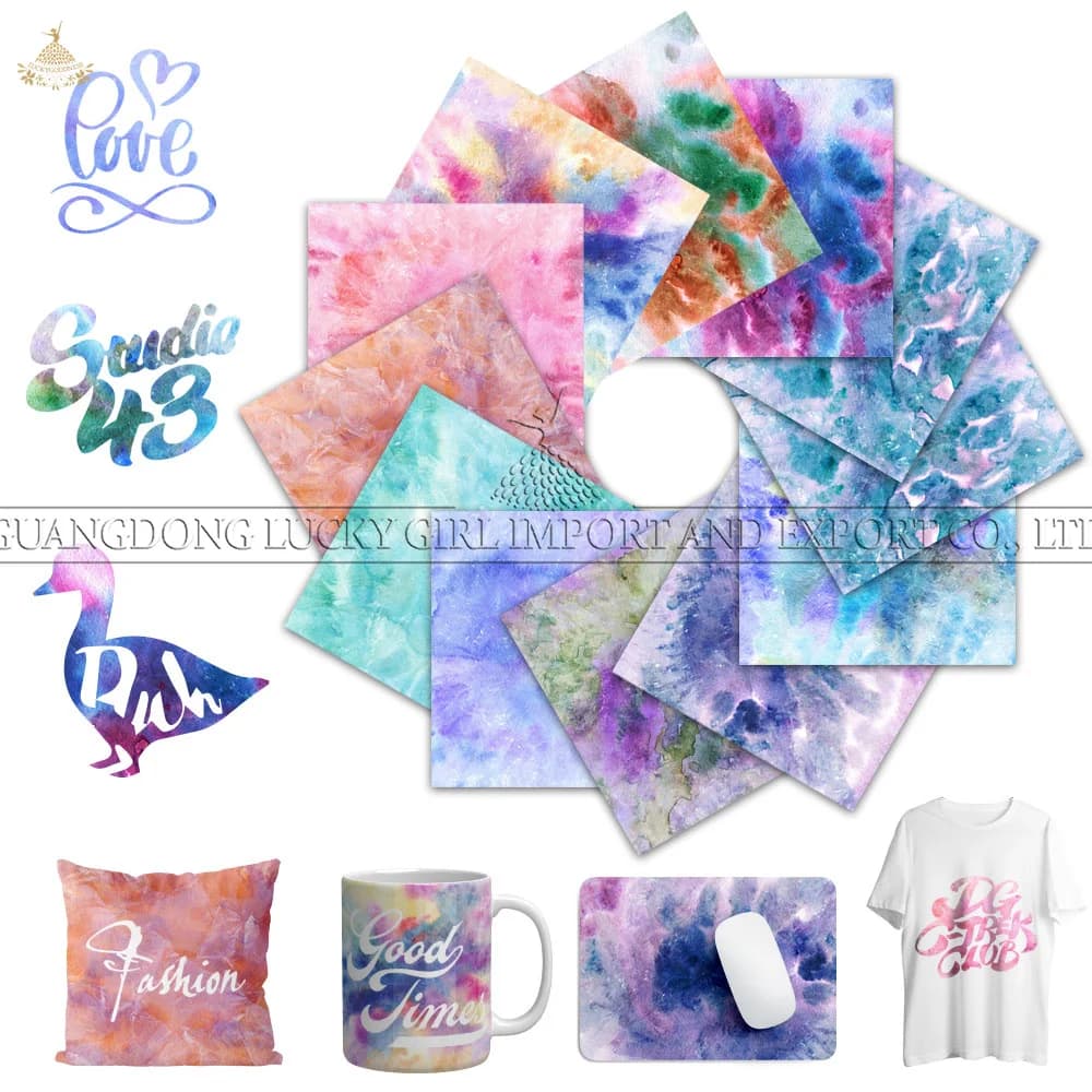 Lucky Goddness Waterclor Infusible Transfer Ink Sheet 12x12" Pre-Printed Sublimation Paper Ink for Heat Mug Press DIY T- Shirts