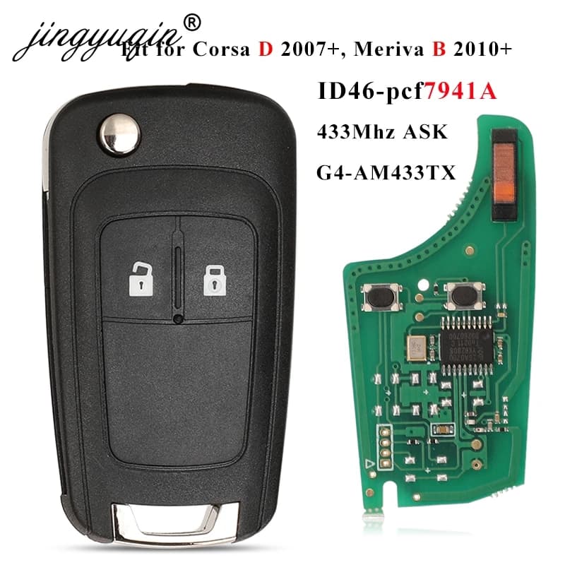 Jingyuqin G4-AM433TX 433Mhz ID46-PCF7941 Chiave A Distanza Dell'automobile Fob per Opel/Vauxhall Corsa D 2007+2012 Meriva B 2010+2014 Flip Control