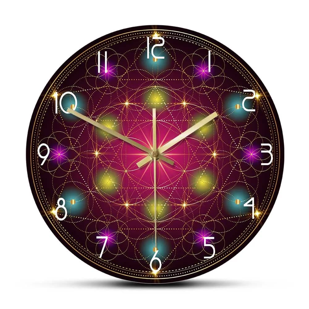 Simbolo di semi della vita Orologio da parete moderno Mandala Fiore della vita Orologio da parete Geometria sacra Orologio da parete astratto Decorazioni per la casa