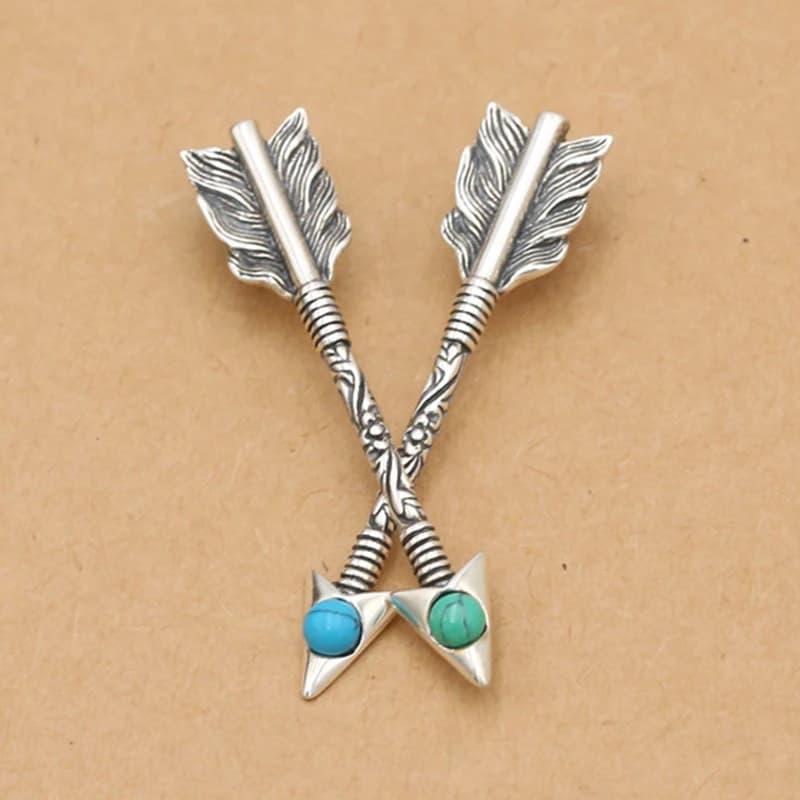 S925 Sterling Silver Fashion Ethnic Style Feather Arrow Pendant Vintage Trendy Jewelry Accessory
