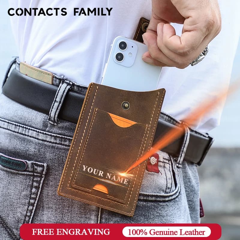 CONTACT'S FAMILY Marsupio da cintura per cellulare in vera pelle per iPhone 16 15 14 13 Pro MAX Custodia per cellulare da uomo con fondina ad anello da 4-6,7 pollici