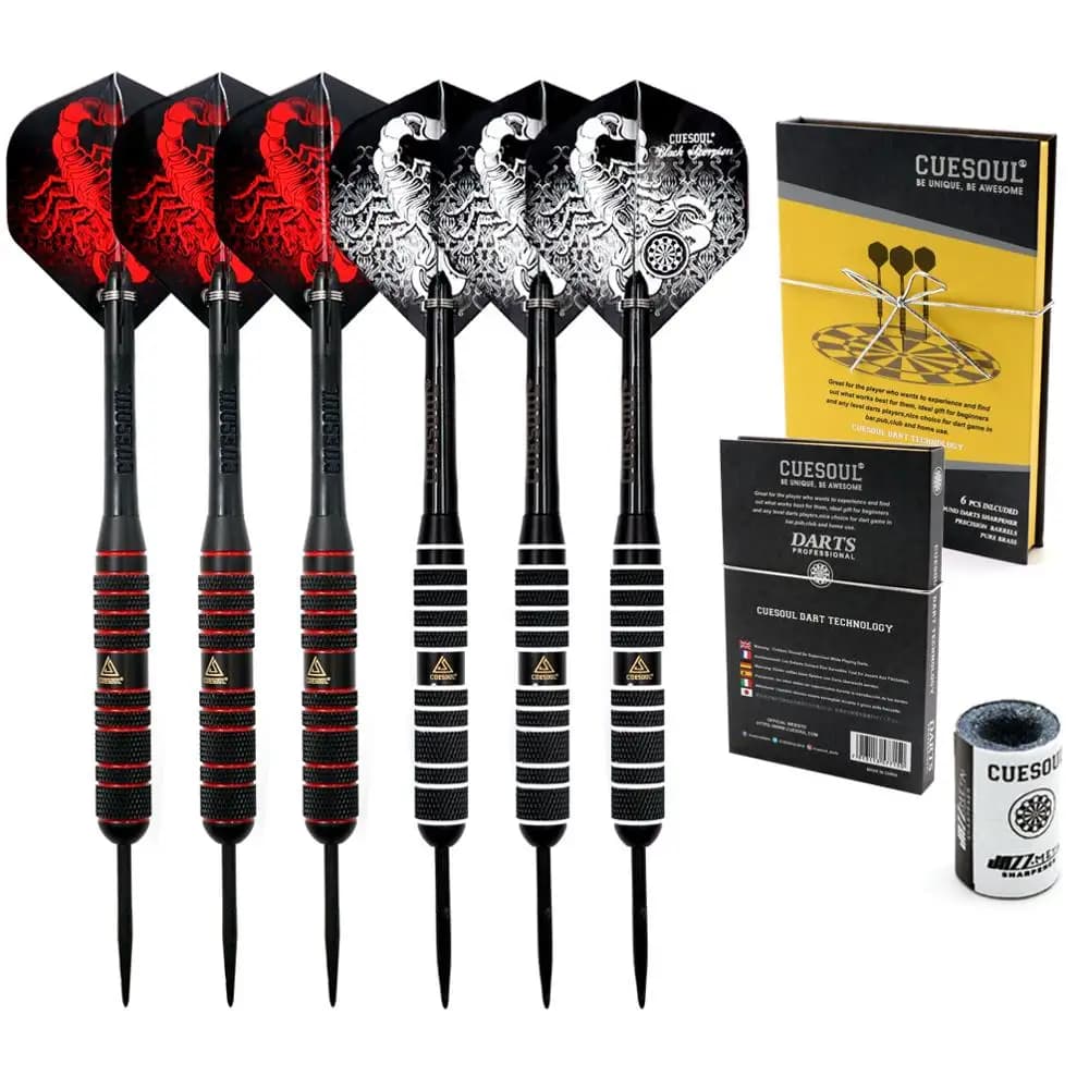 CUESOUL 6 Pack Professionale In Acciaio Tip Freccette Set 24g con 12pcs Scorpion Dart Voli + Dardo Temperamatite