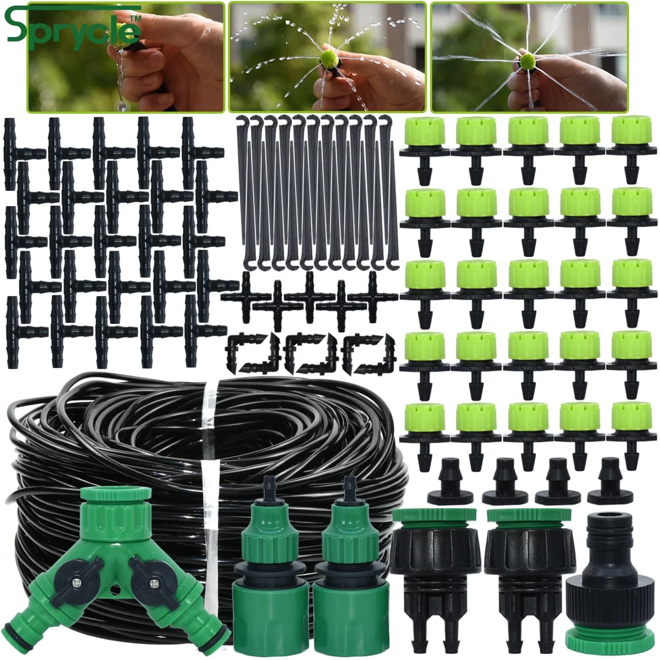 SPRYCLE 5-50M Automatic Garden Irrigation System 1/4''' 4/7mm Adjustable Drop Irrigation System 4/7mm Flexible Pipe Connectors for plants in pot Serra